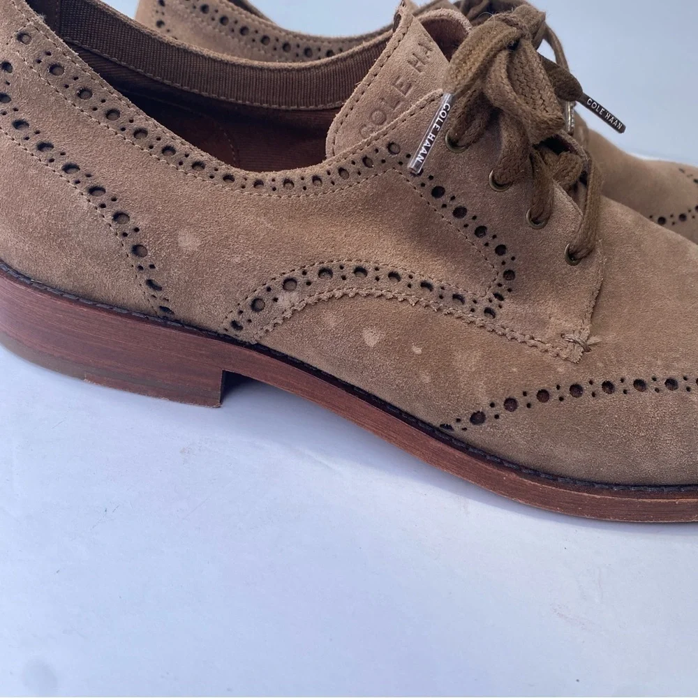 Cole Haan Grand 360 OS Wingtip Brogue Dress Shoes Tan Suede Size 10